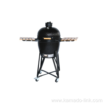 Kamado grill with stainless steel grill tables